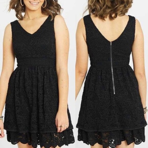 NEW NWT ALTAR'D STATE Solid Black Floral Lace Sleeveless Fit Flare Dress Small S - Picture 1 of 16